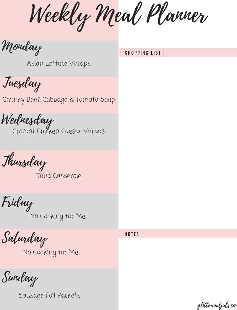 weekly meal calendar template