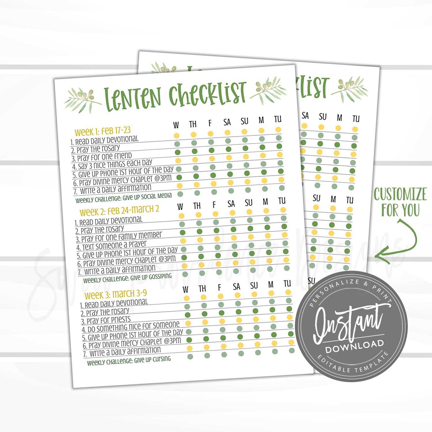 weekly prayer calendar template