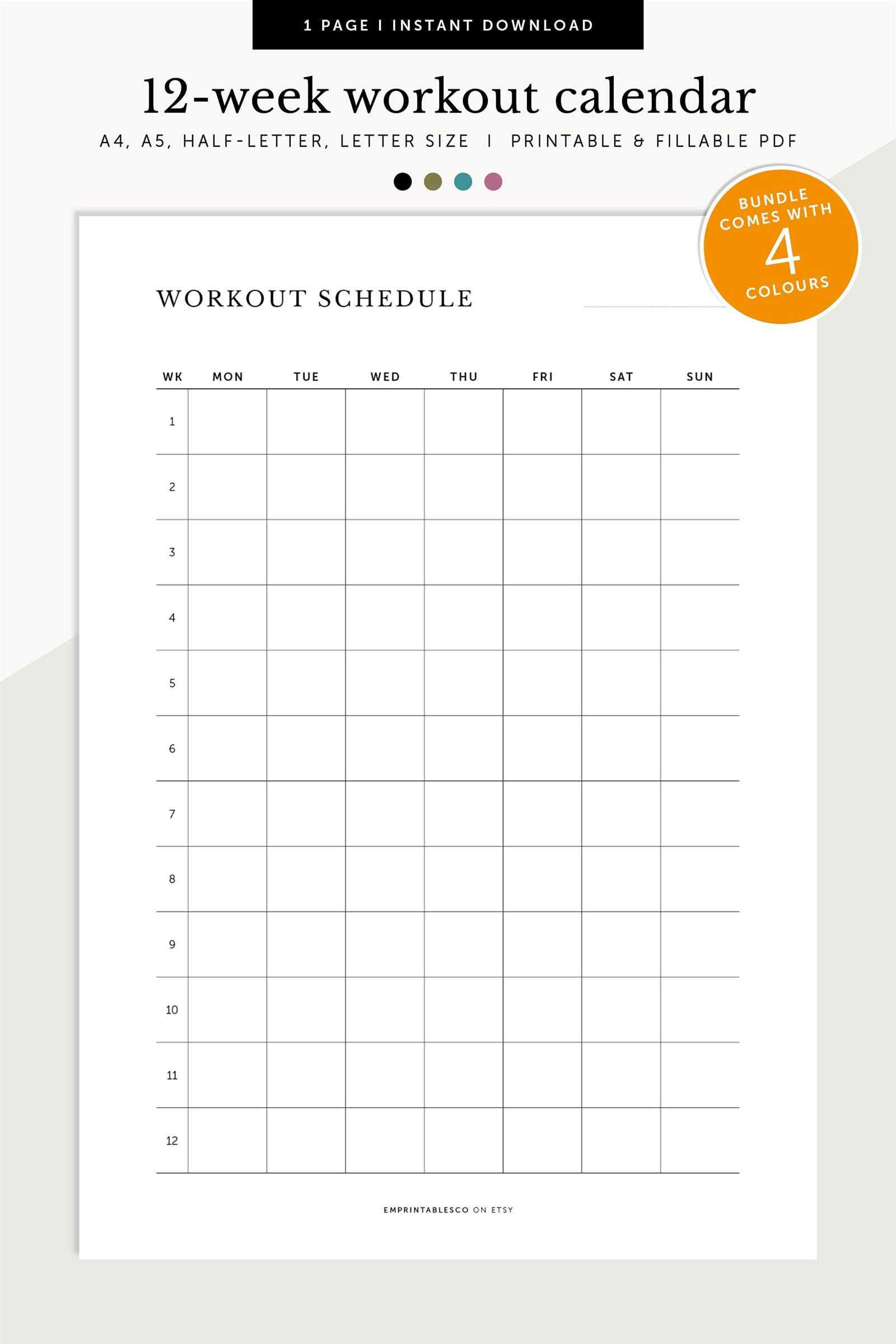 weekly training calendar template