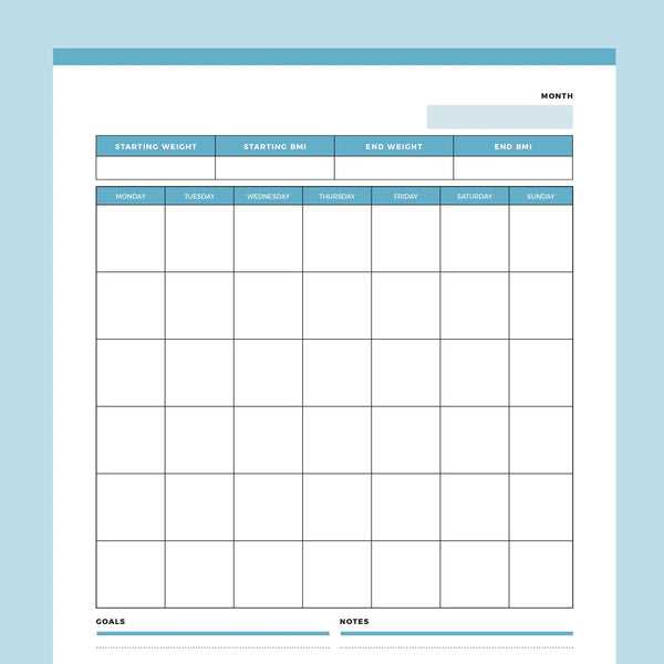 weight loss calendar template