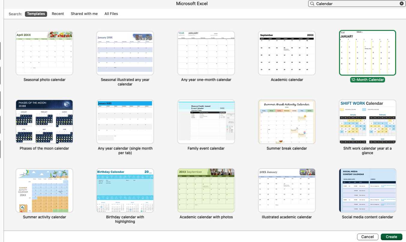 windows monthly calendar template