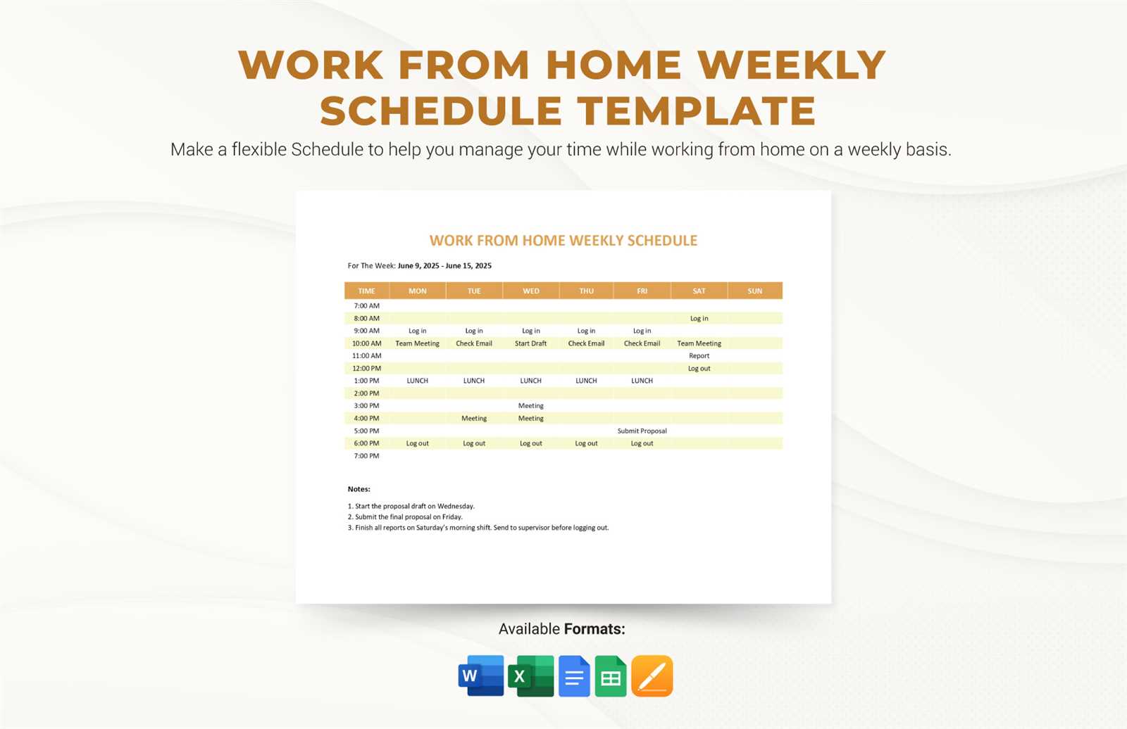 work from home calendar template