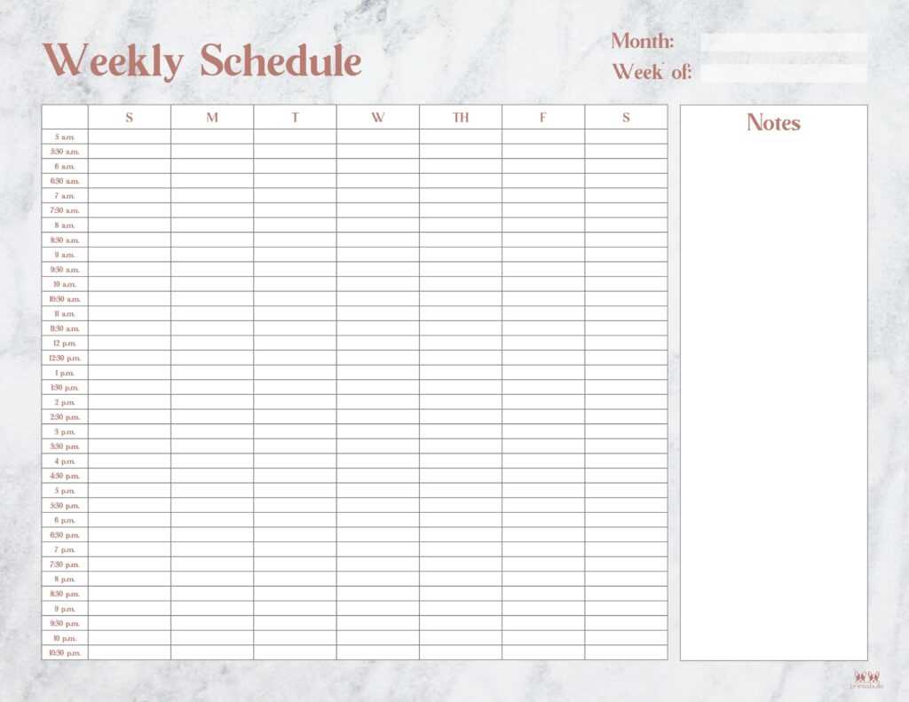 work week hourly calendar template