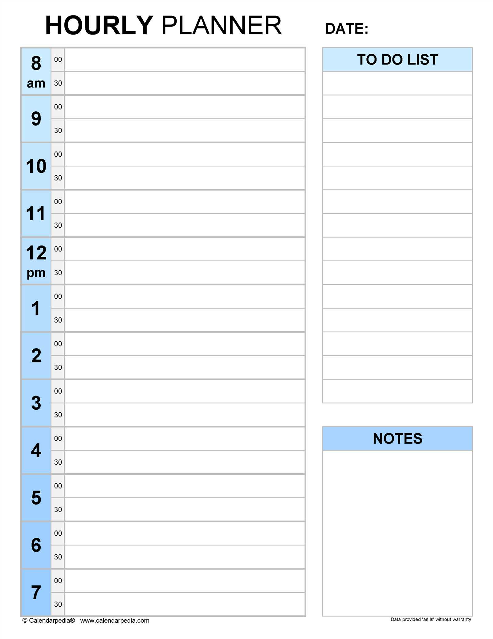 work week hourly calendar template