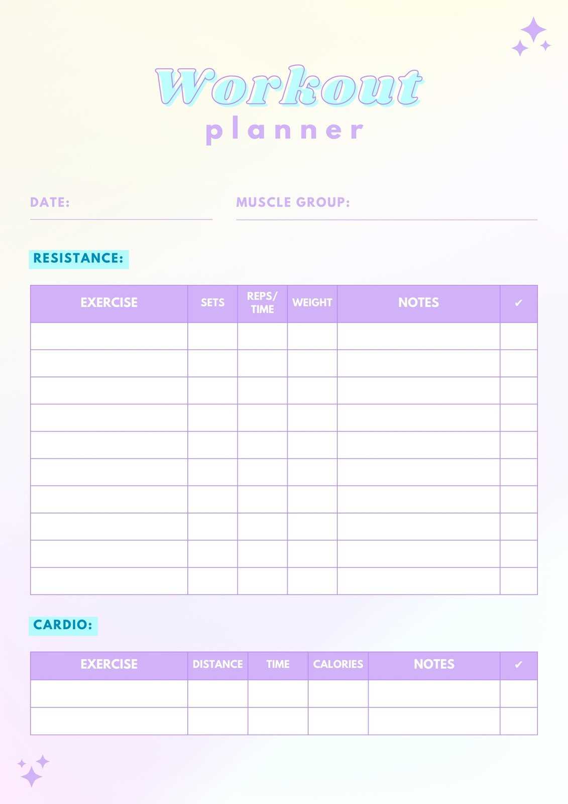 workout calendar template editable