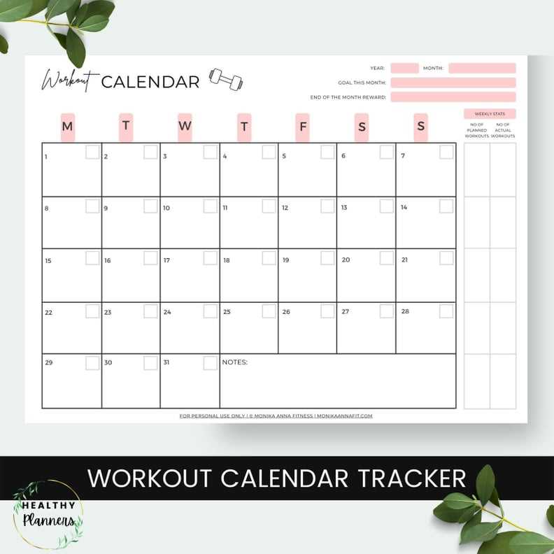 workout monthly calendar template