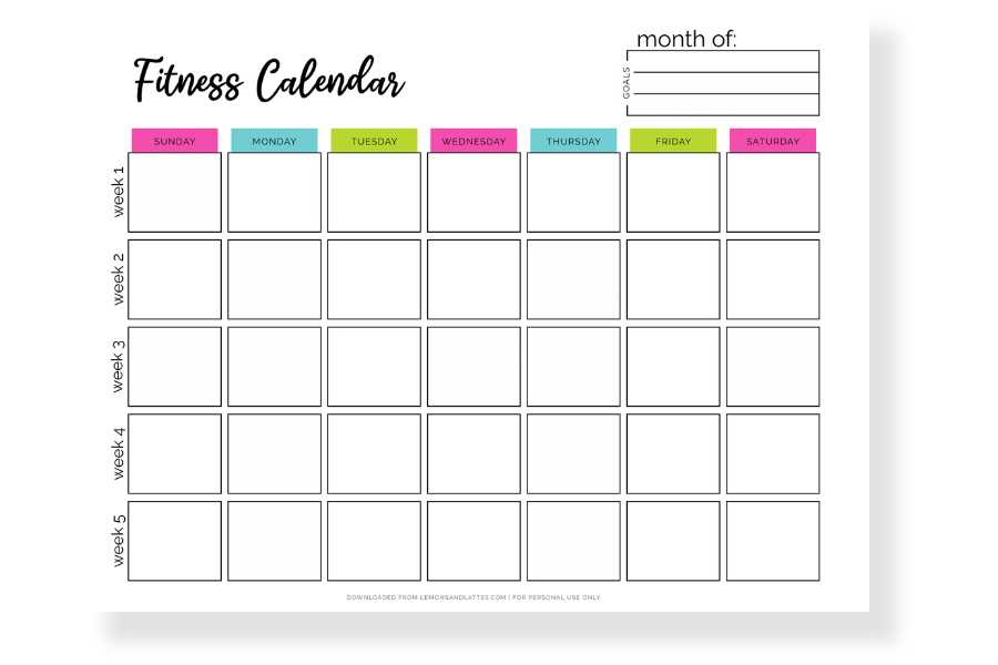 workout monthly calendar template