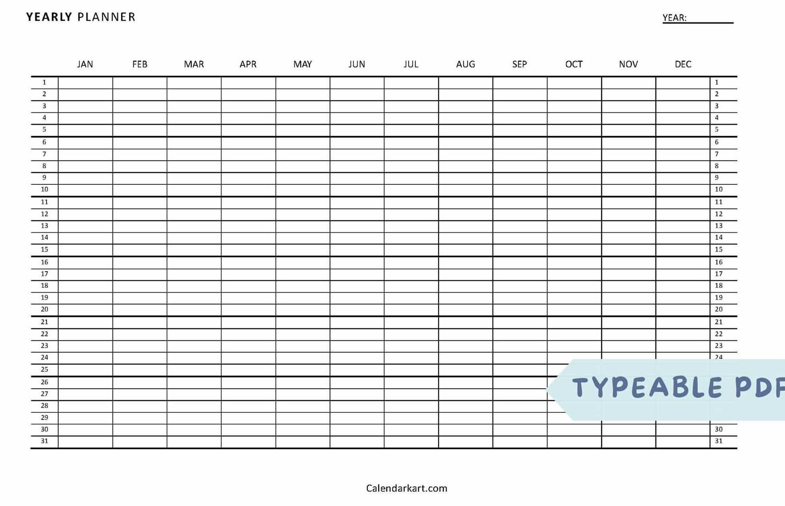 year at a glance calendar 2025 template