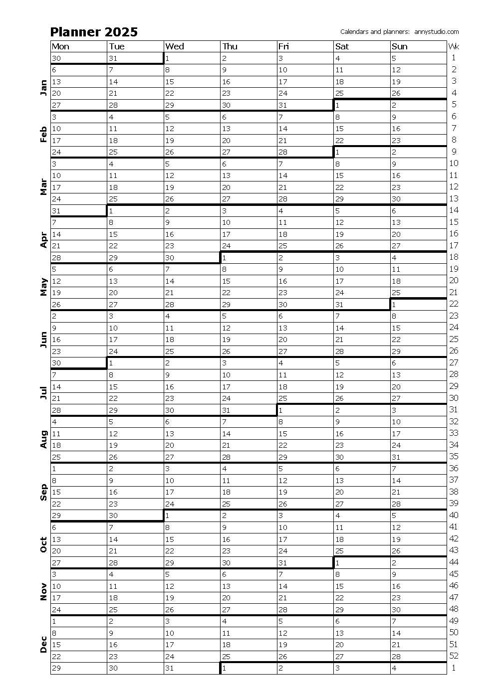 year at a glance calendar template free