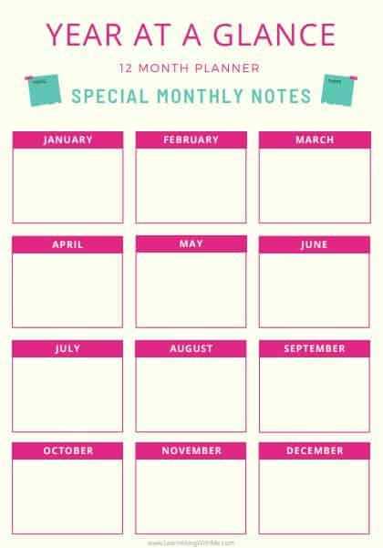 year at a glance calendar template free