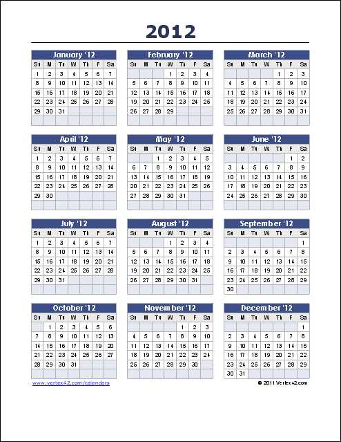 year on a page calendar templates