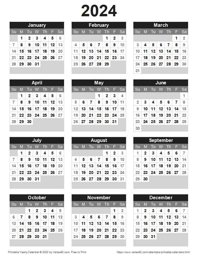 yearly blank calendar template