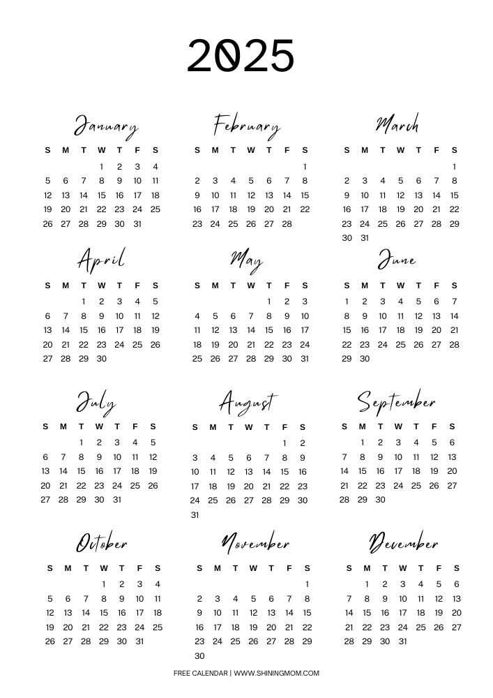 yearly calendar 2025 template