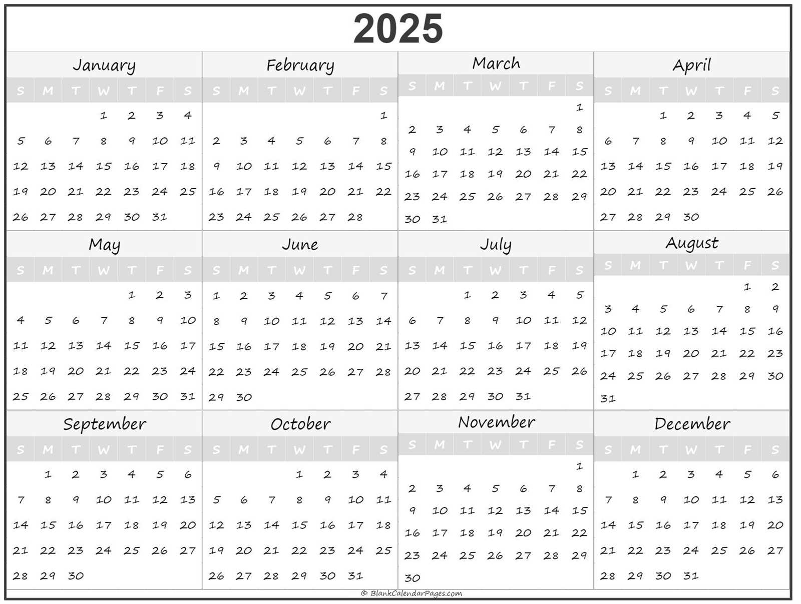 yearly event calendar template 2025