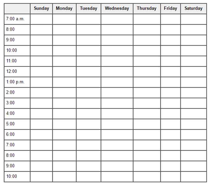 a week at a glance calendar template