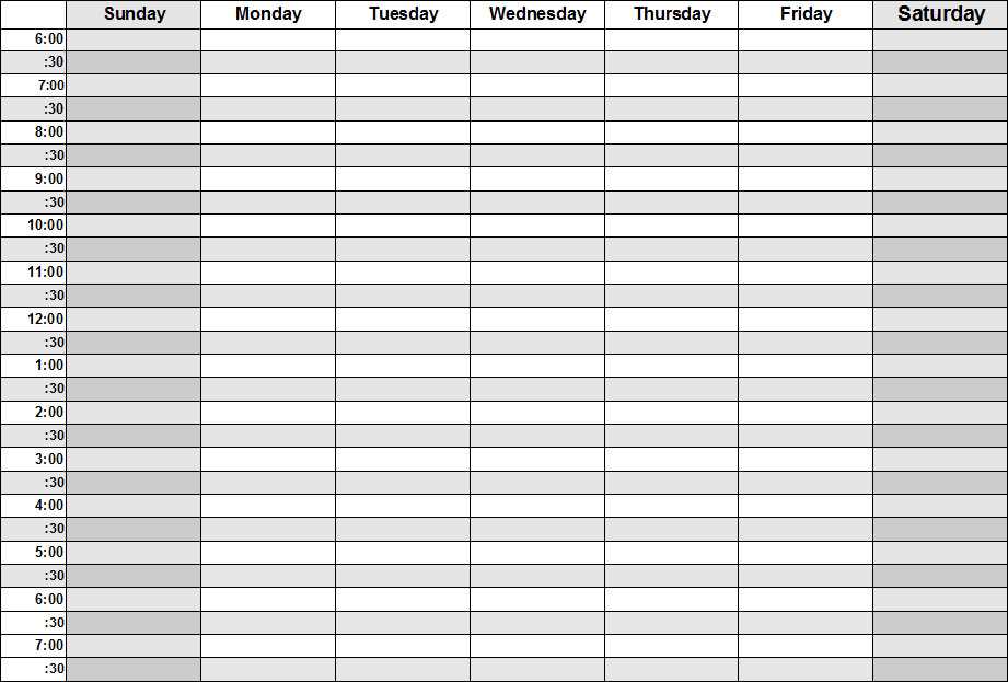 a week calendar template