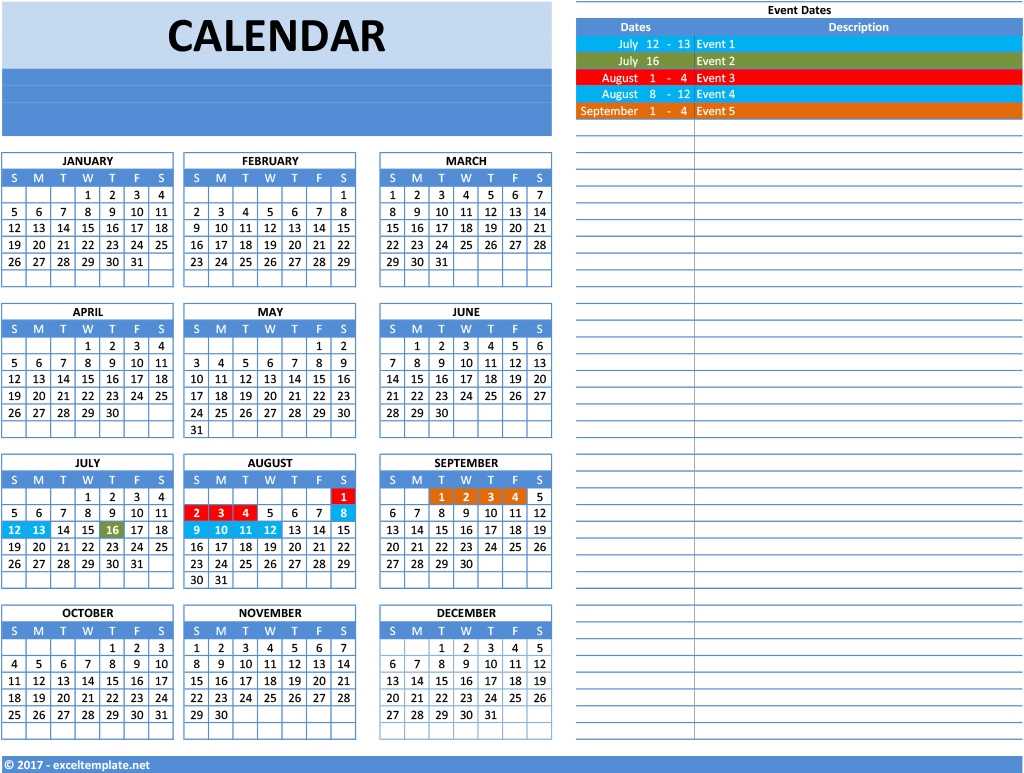 a year at a glance calendar template