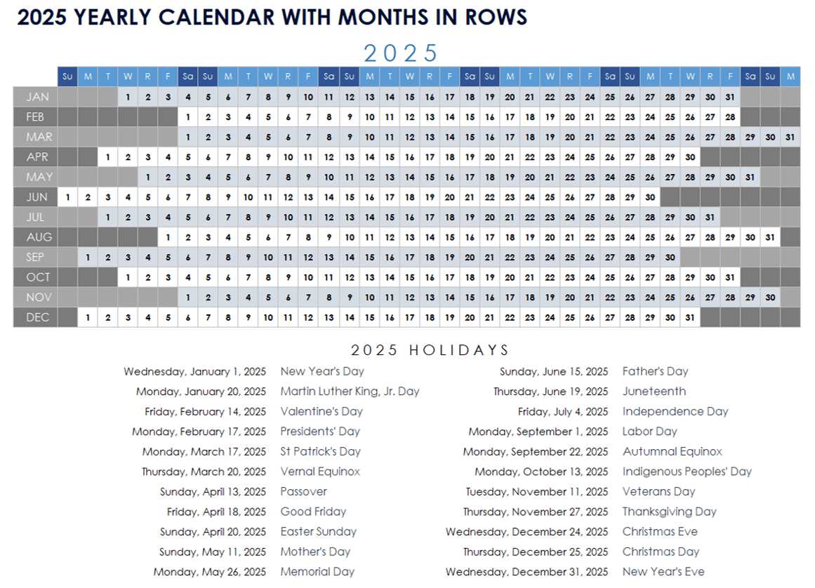 a year at a glance calendar template