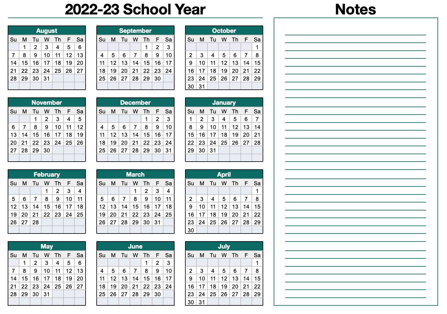 academic calendar template free