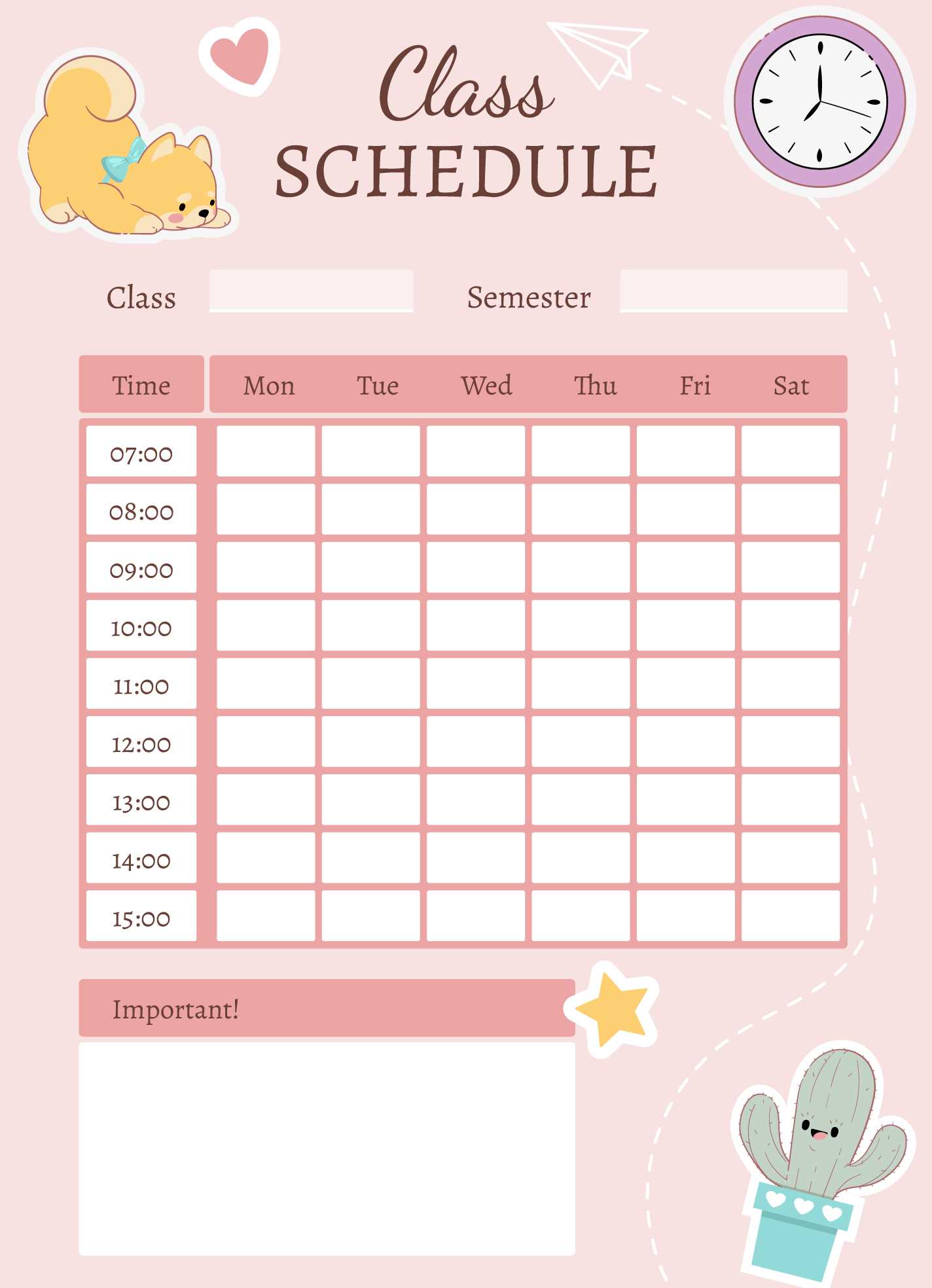 academic semester calendar template