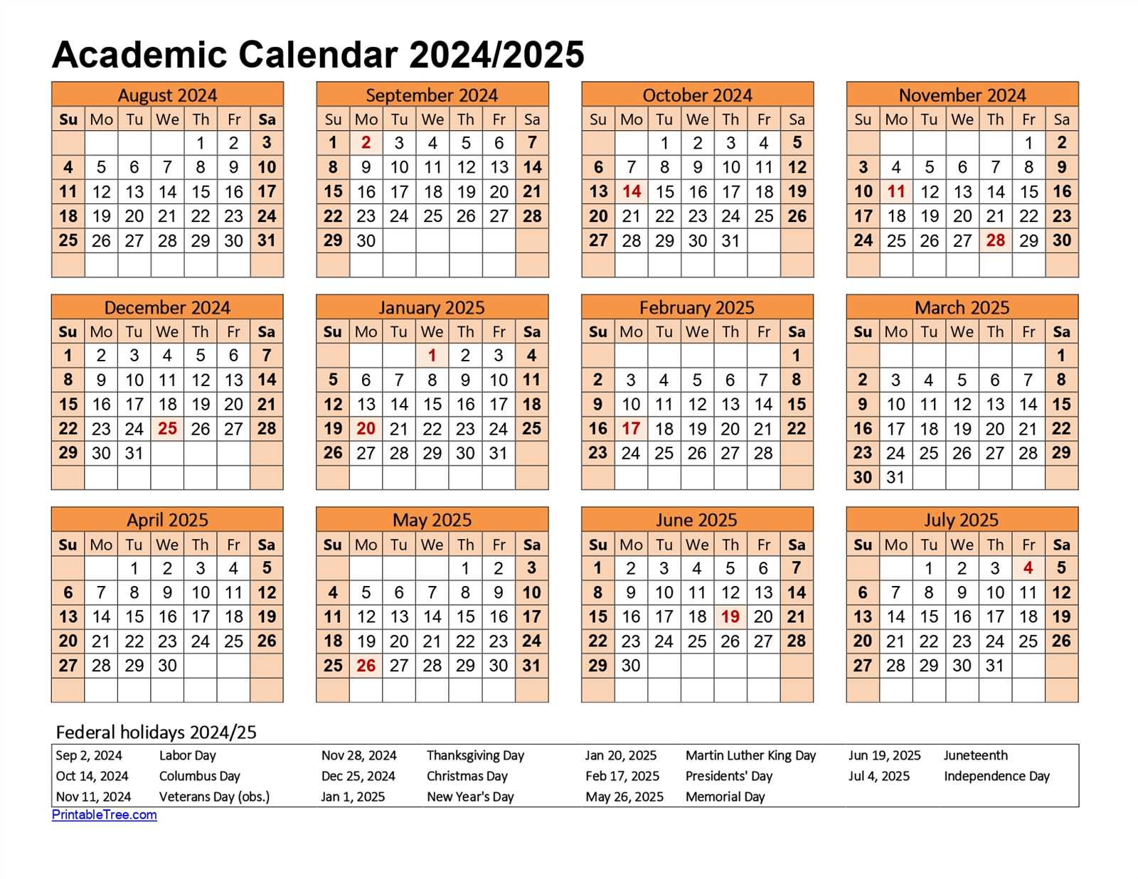 academic semester calendar template