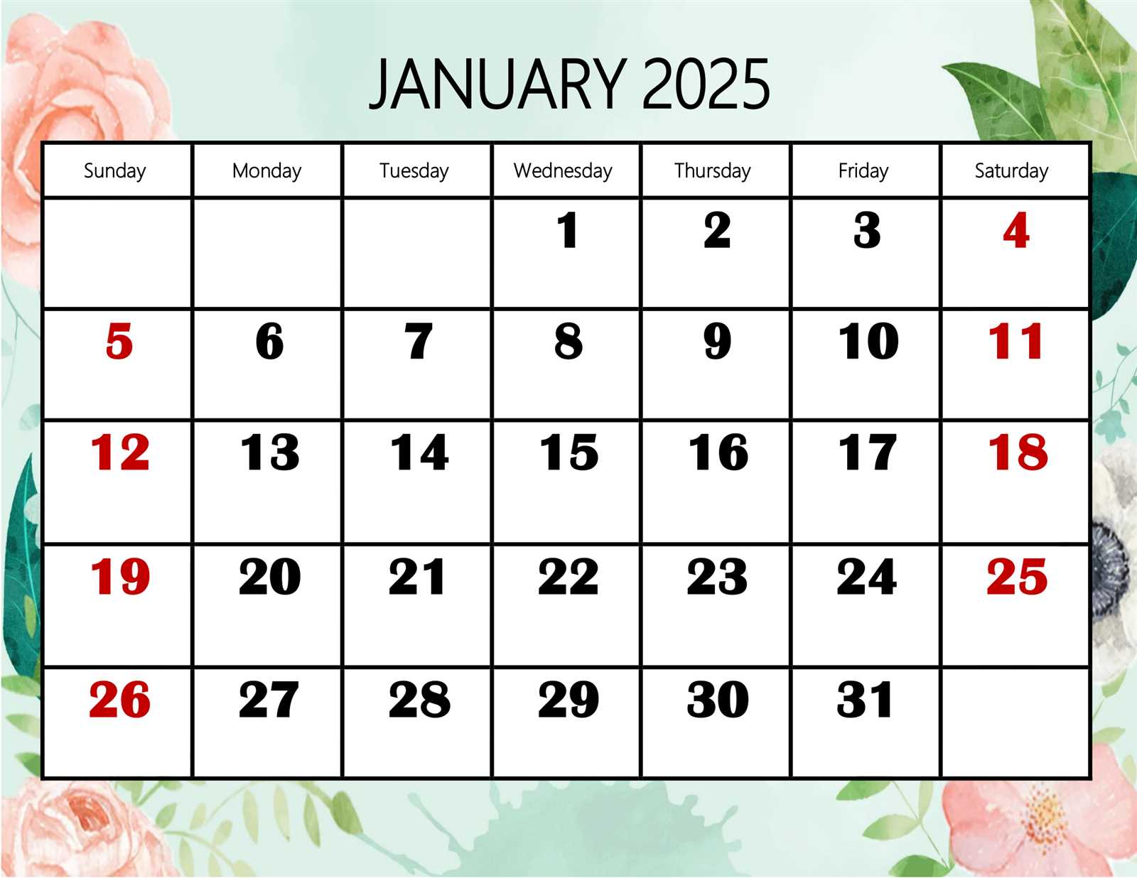 calendar template 2025 with holidays