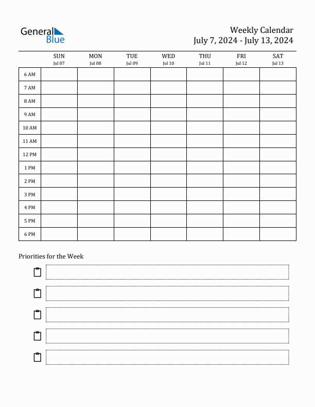 7 day printable weekly calendar template