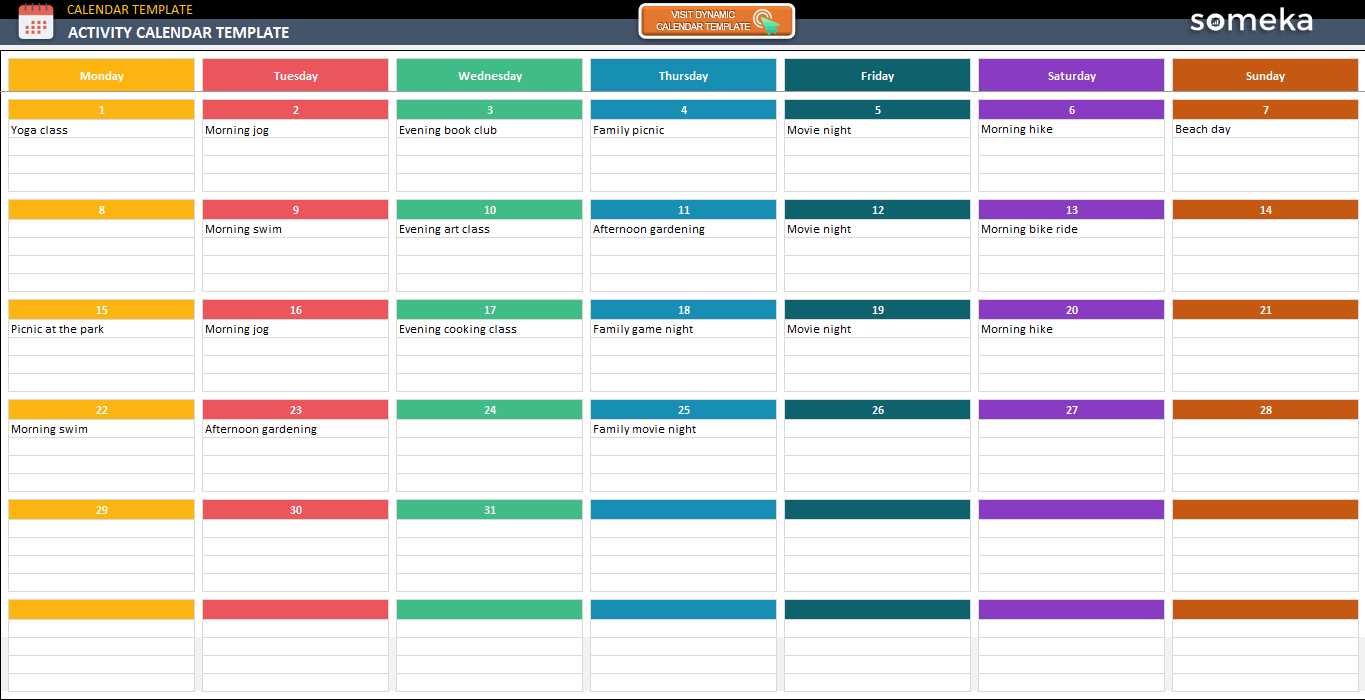 activity calendar template for seniors