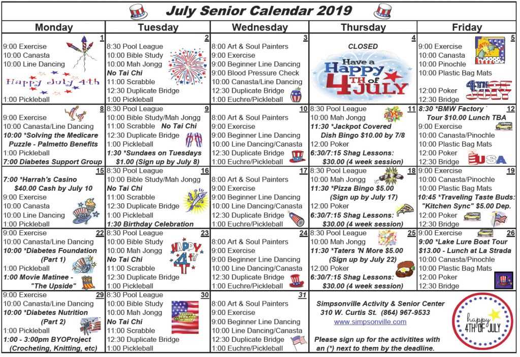 activity calendar template for seniors