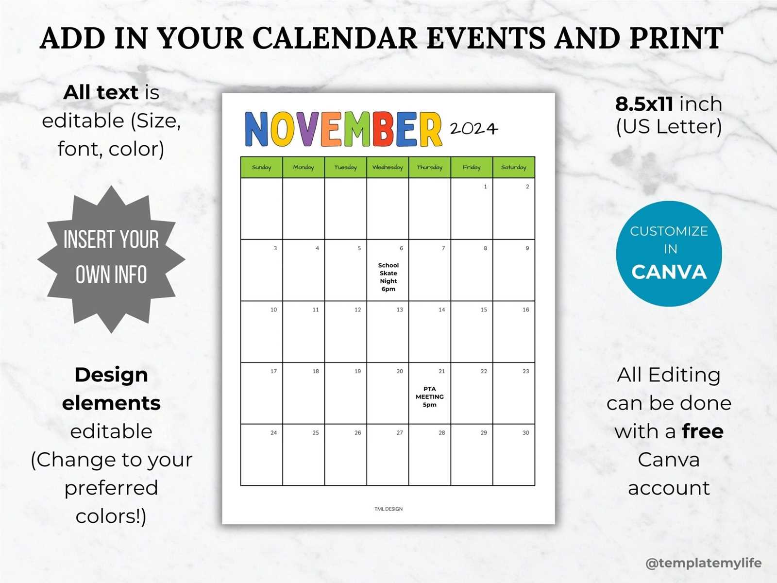 activity calendar template