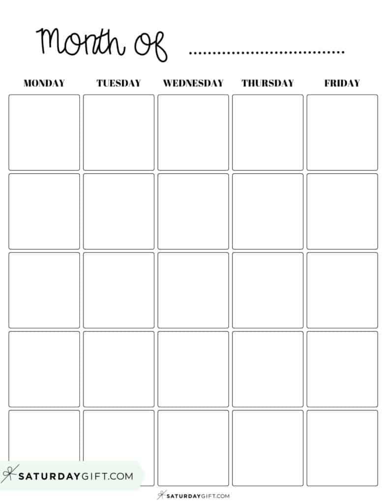 monday thru friday calendar template