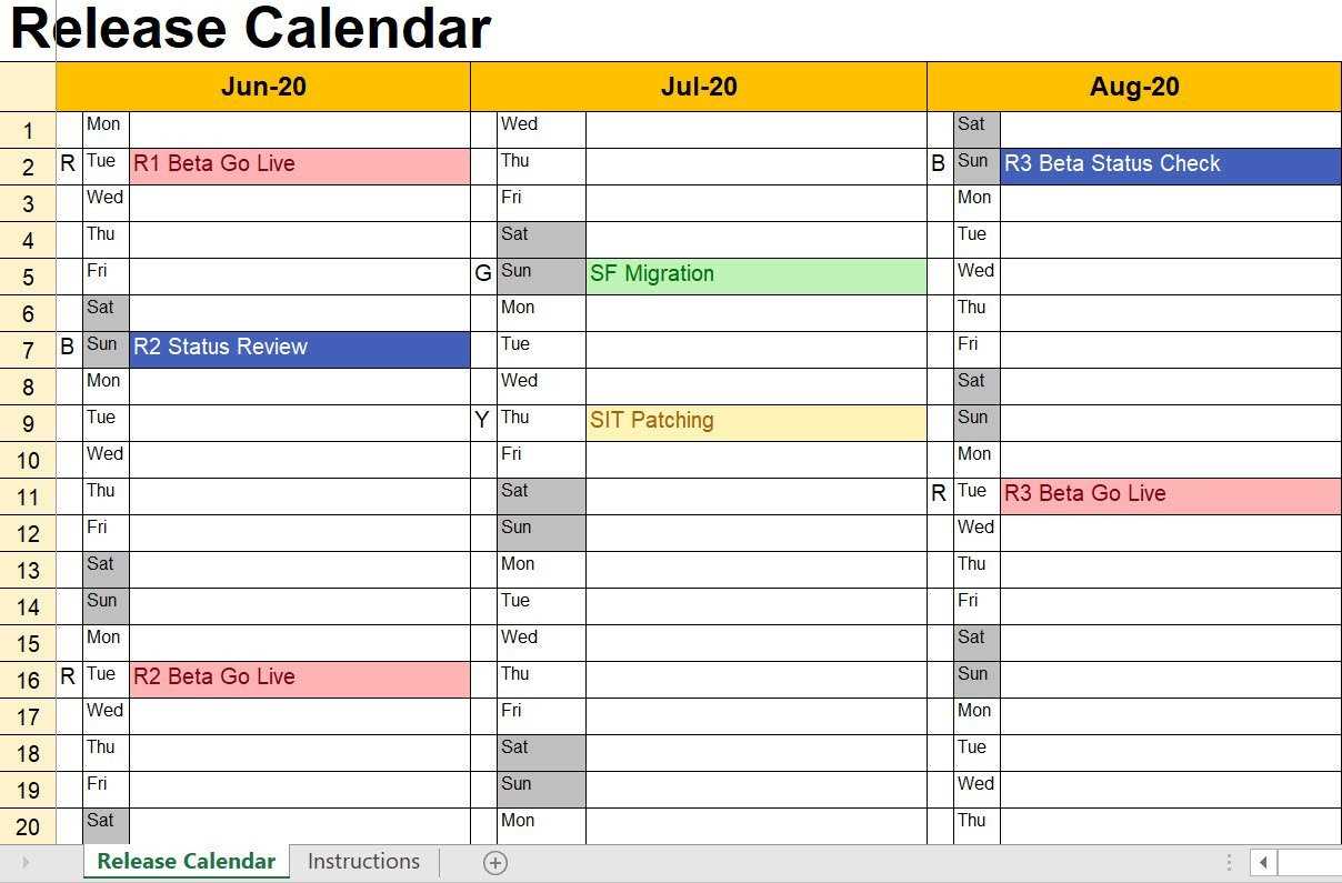 agile release calendar template