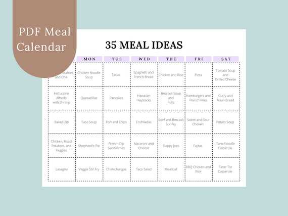 dinner menu calendar template