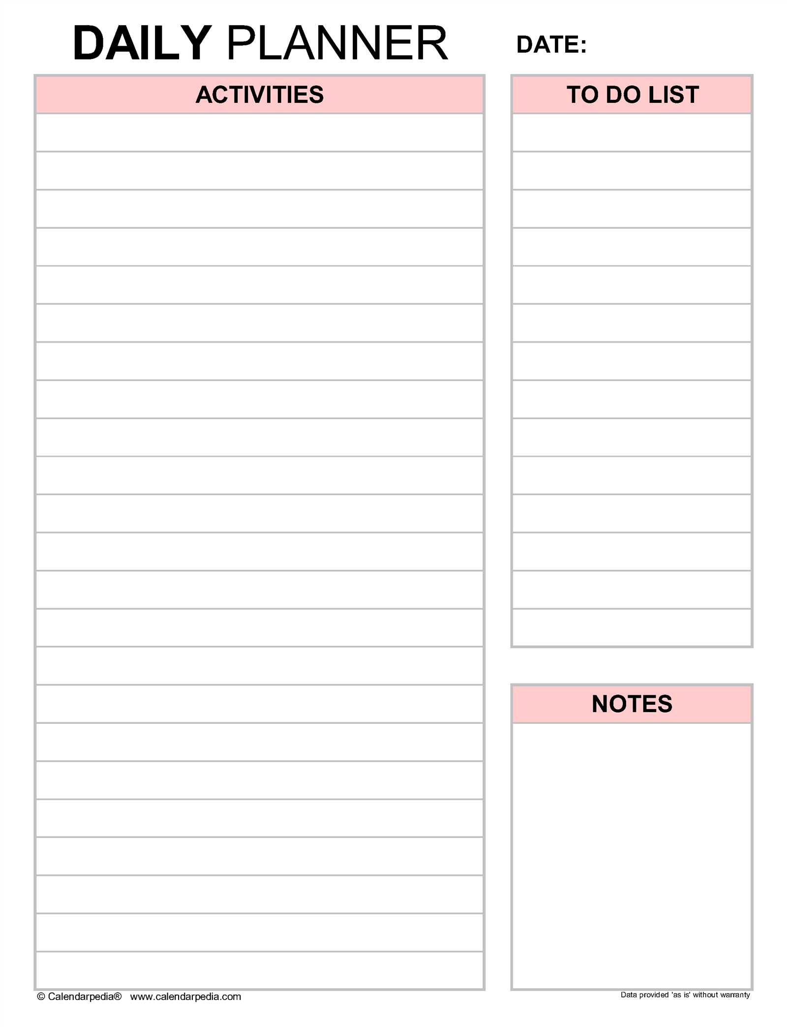 notebook calendar template