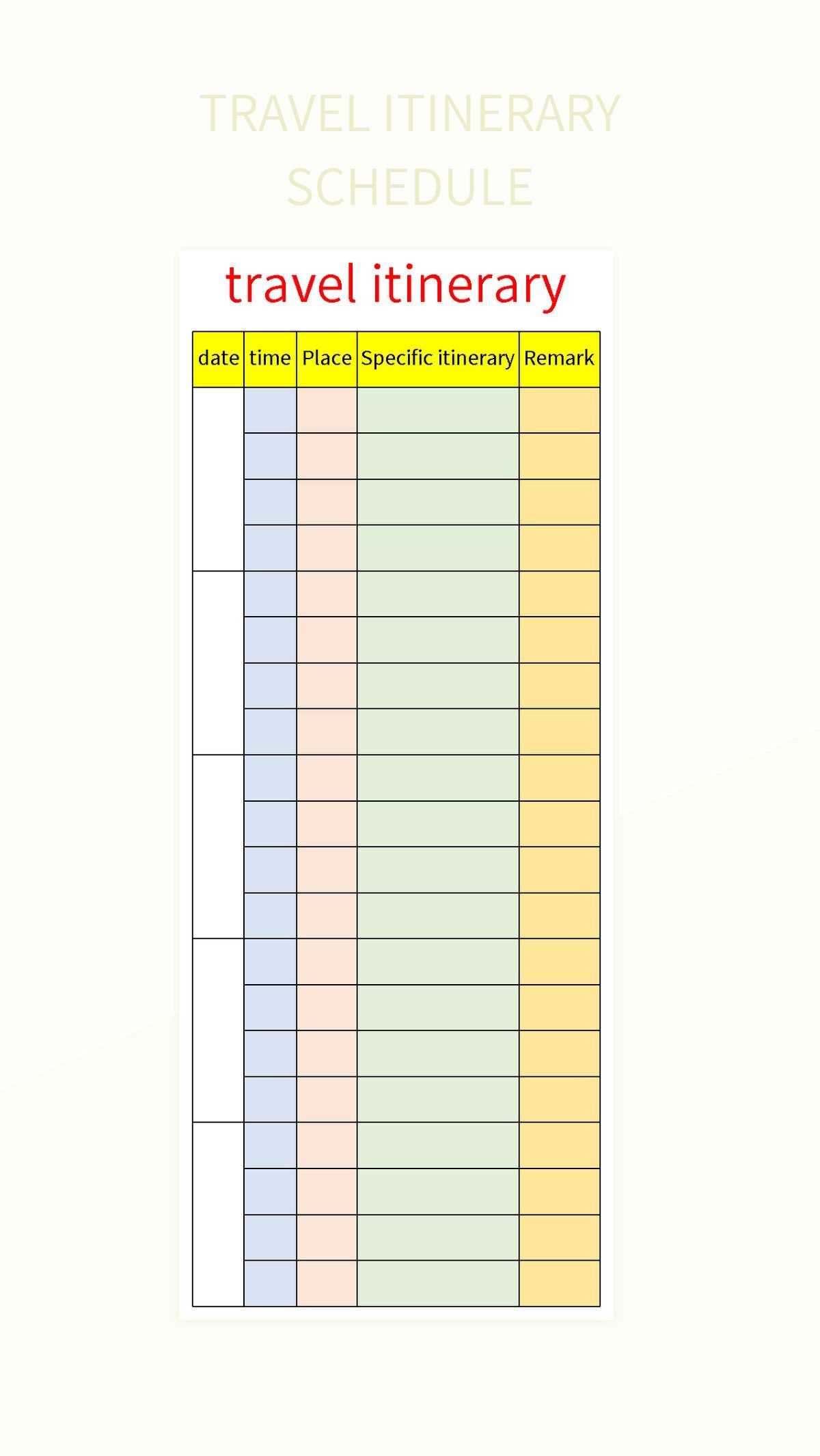 itinerary calendar template