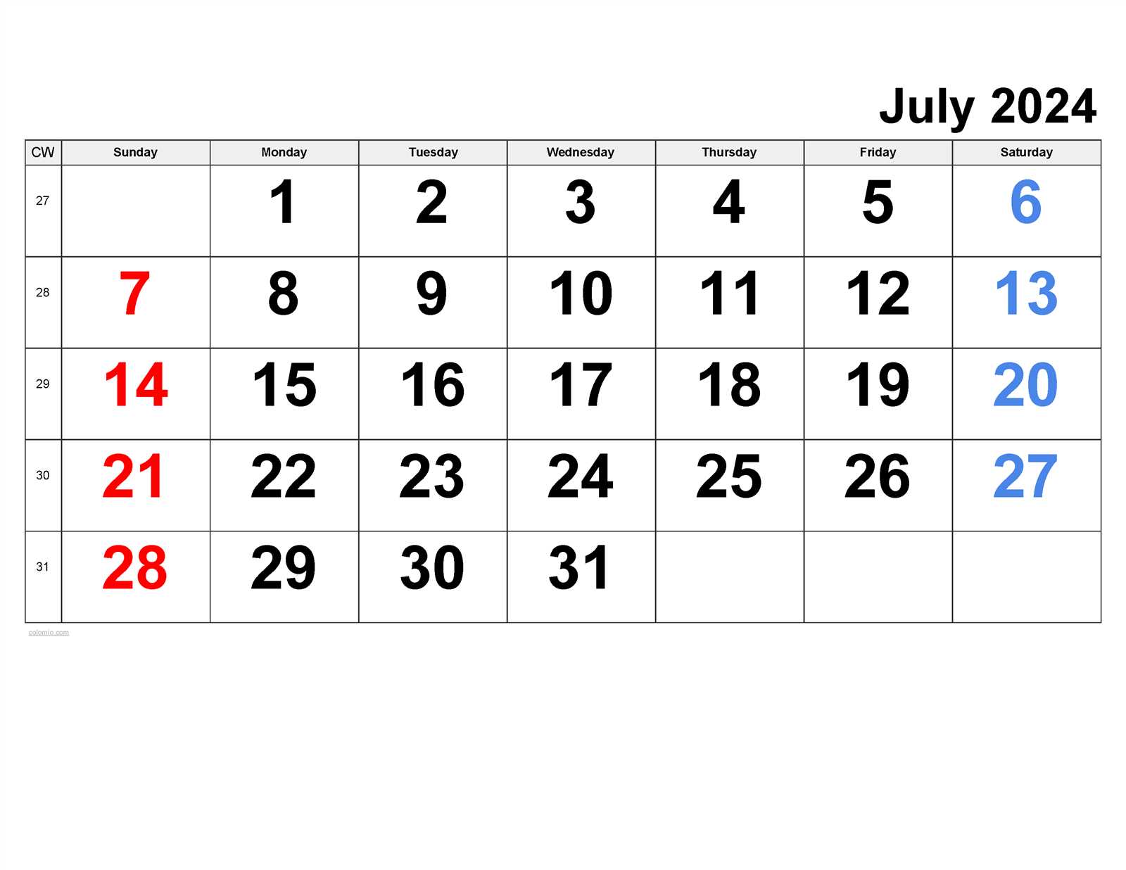 blank july calendar template