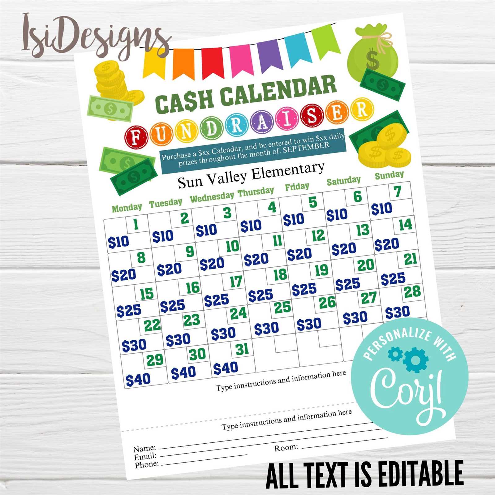 calendar raffle template