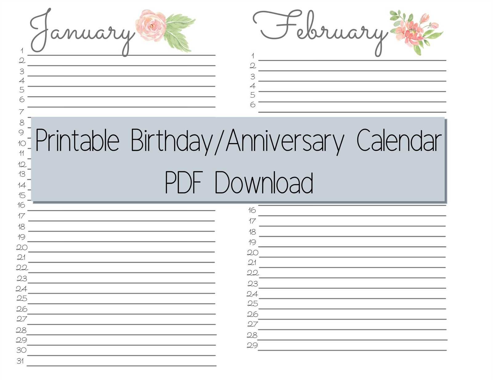 anniversary calendar template