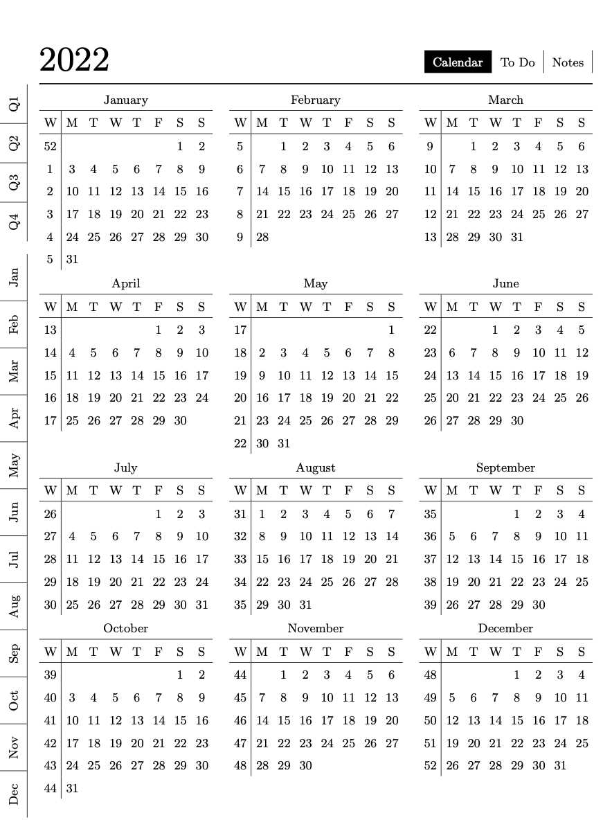 annual planning calendar template