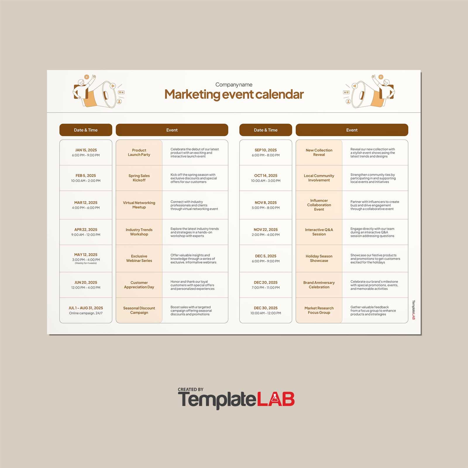 marketing events calendar template