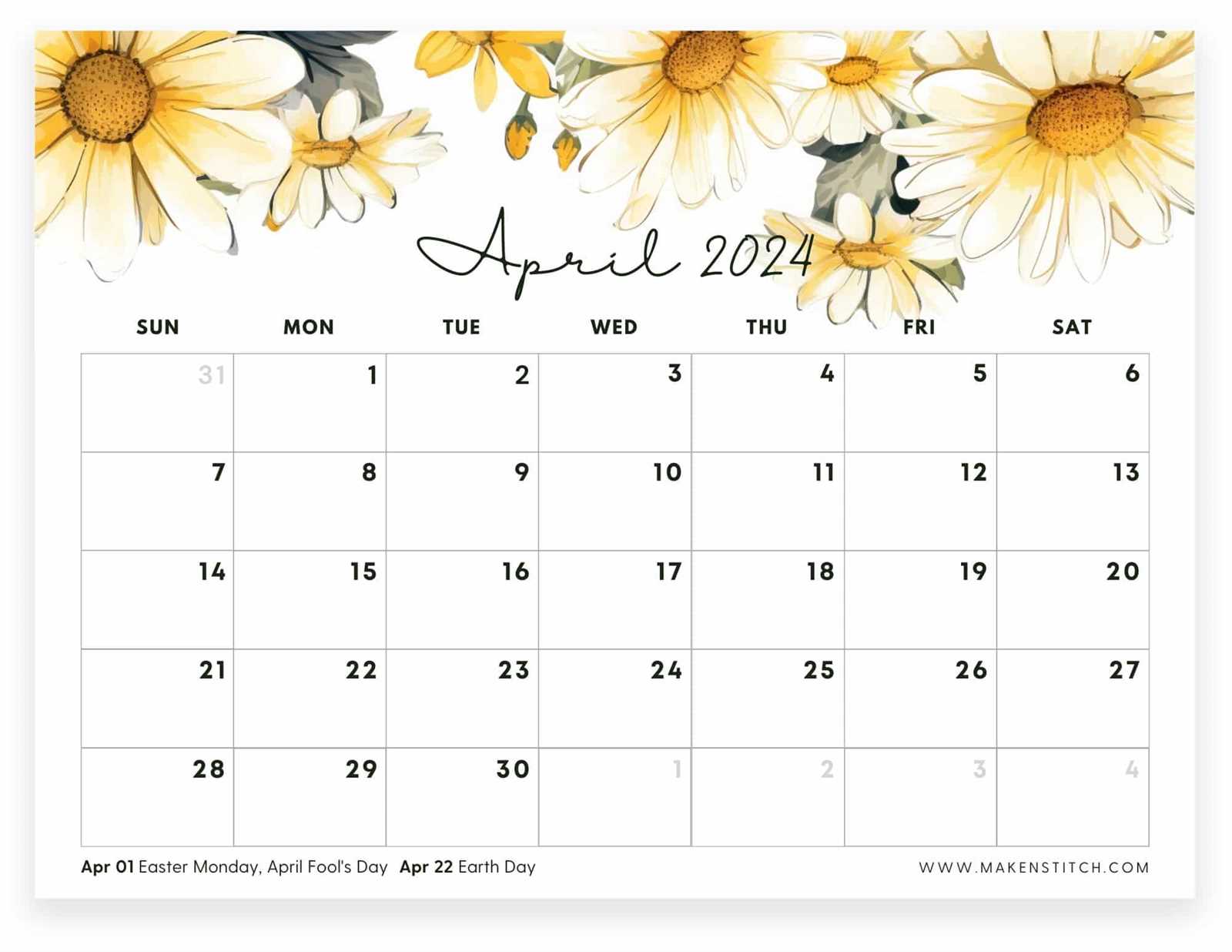 april template calendar