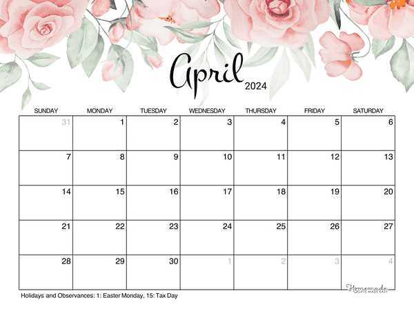 april template calendar