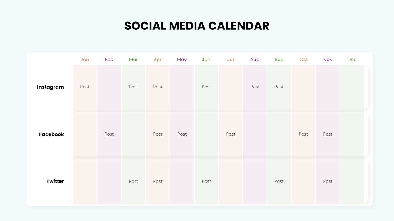 instagram social media calendar template