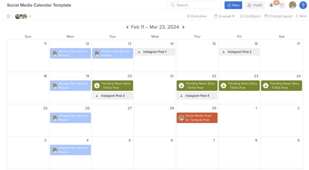 asana social media calendar template