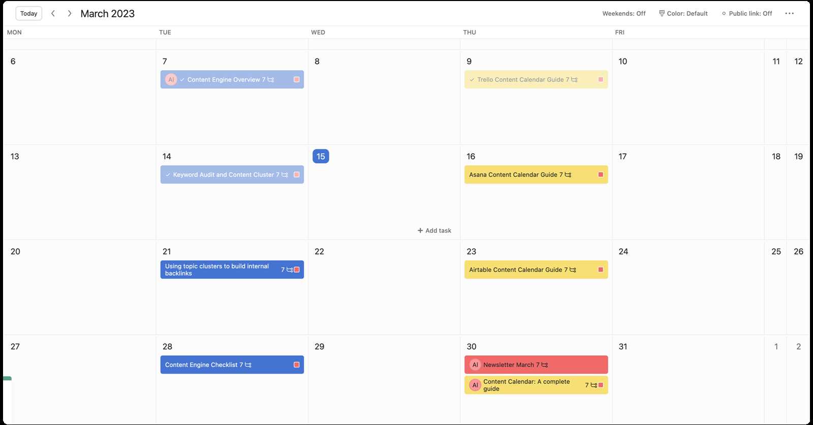 asana social media calendar template