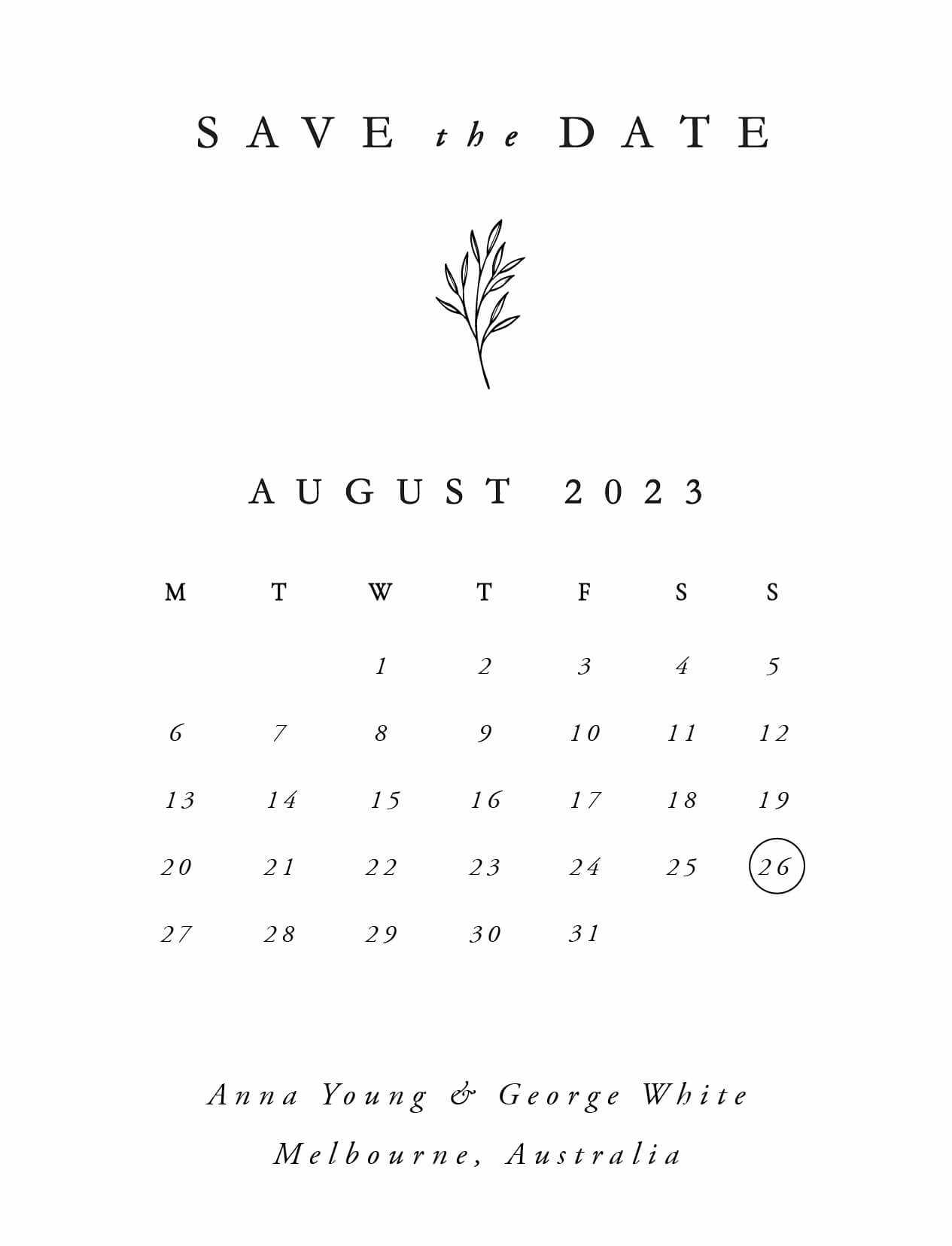 editable save the date calendar template