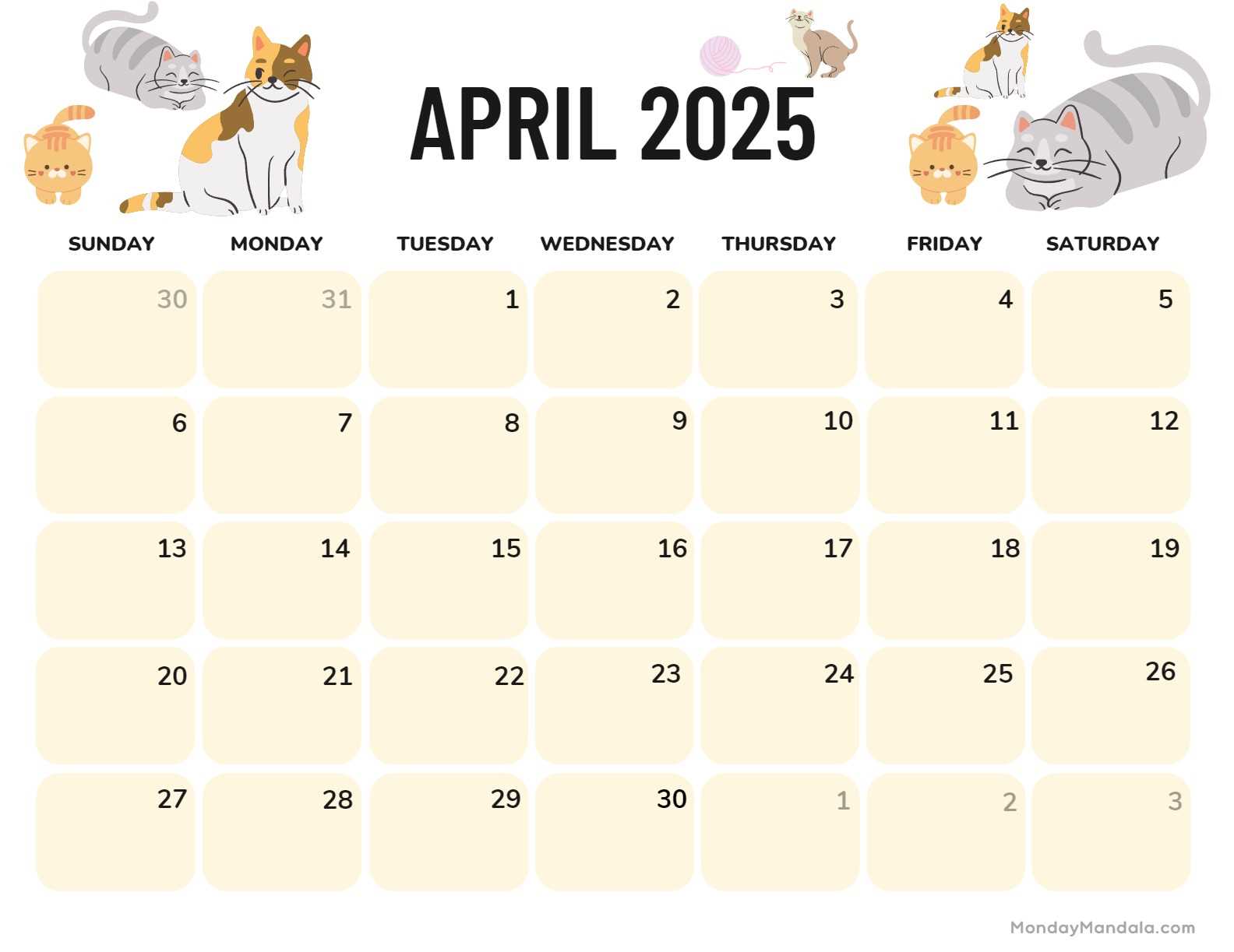 april 2025 blank calendar template