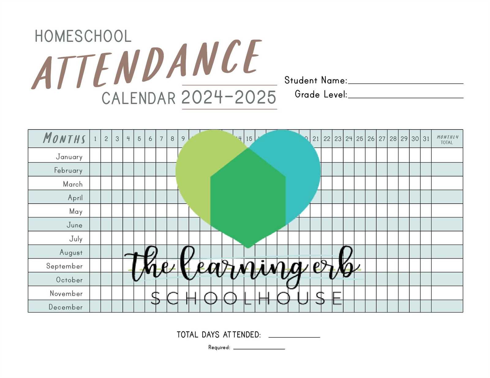 attendance calendar 2025 template free