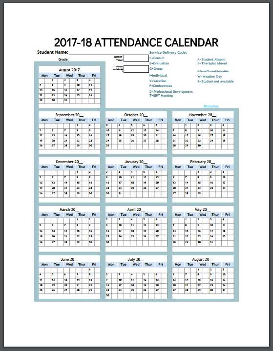 attendance calendar template