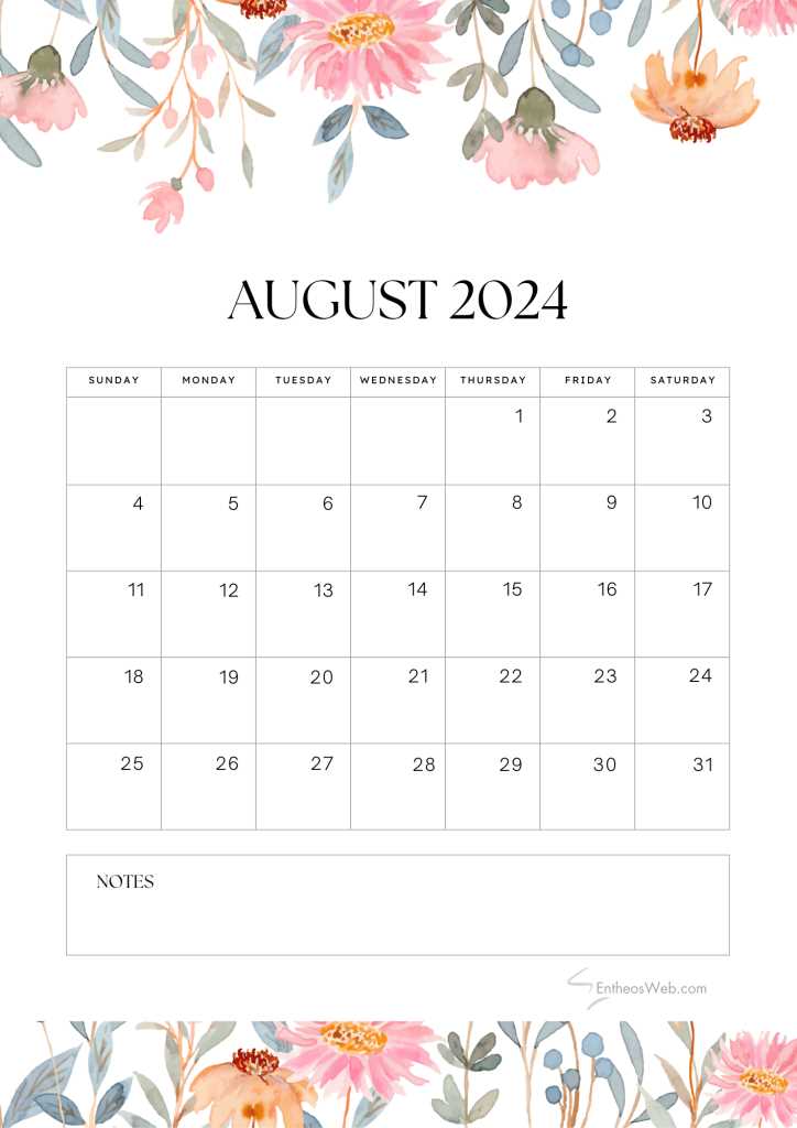 august blank calendar template